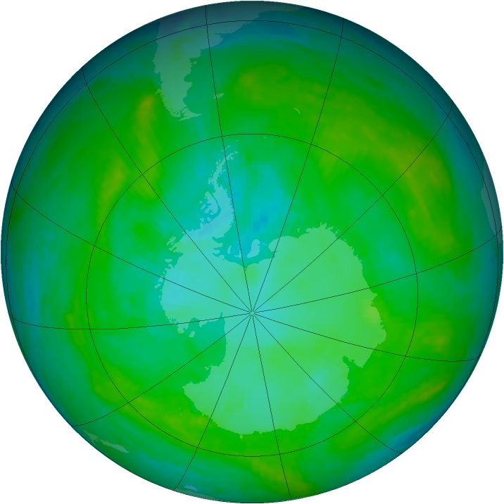 Antarctic ozone map for 29 December 2002